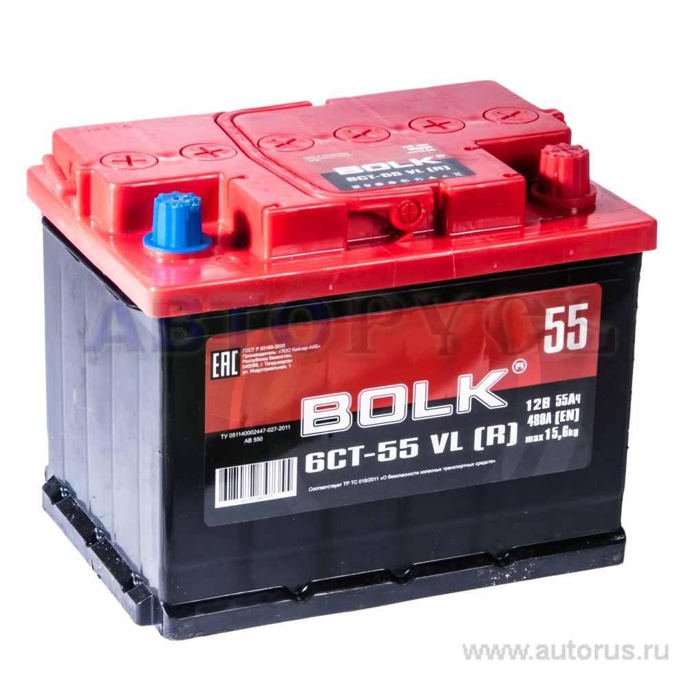 Аккумулятор BOLK Standart 55 А/ч обратная R+ EN 450A 242x175x190 AB 550 AB 550