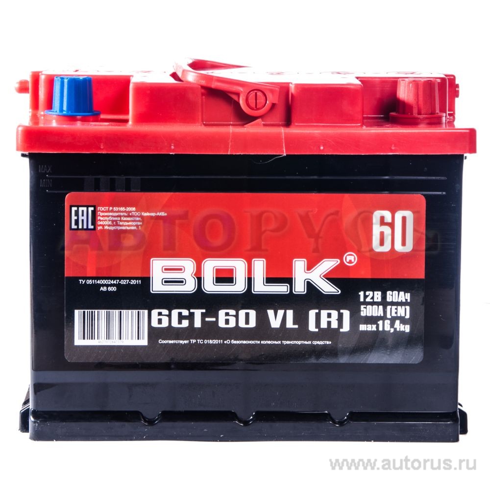 Аккумулятор BOLK Standart 60 А/ч обратная R+ EN 500A 242x175x190 AB 600 AB 600