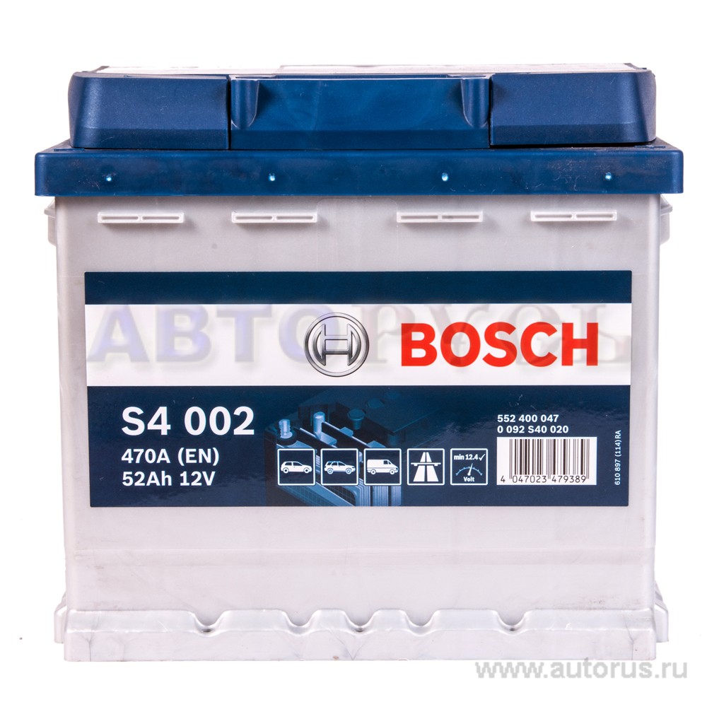 Аккумулятор BOSCH Silver 52 А/ч 552 400 047 обратная R+ EN 470A 207x175x190 S4 002 0 092 S40 020