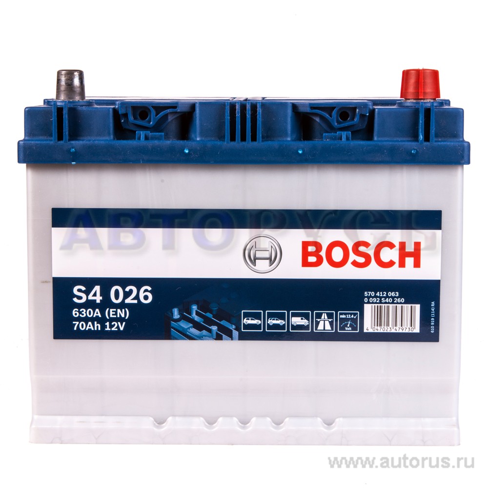 Аккумулятор BOSCH Silver 70 А/ч 570 412 063 обратная R+ EN 630A 261x175x220 S4 026 0 092 S40 260