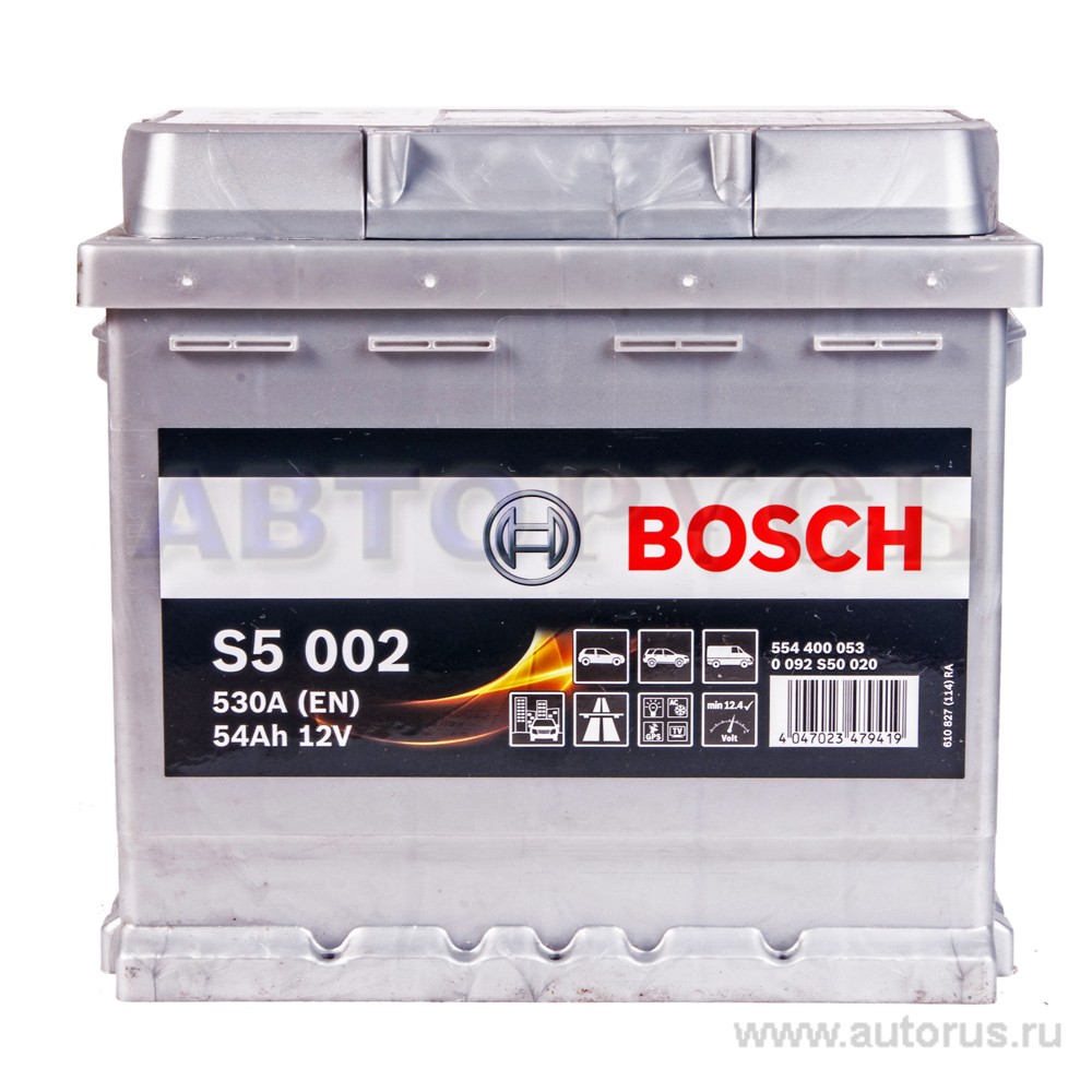 Аккумулятор BOSCH Silver Plus 54 А/ч 554 400 053 обратная R+ EN 530A 207x175x190 S5 002 0 092 S50 020