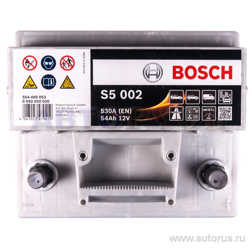 Аккумулятор BOSCH Silver Plus 54 А/ч 554 400 053 обратная R+ EN 530A 207x175x190 S5 002 0 092 S50 020