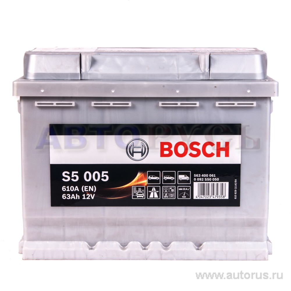 Аккумулятор BOSCH Silver Plus 63 А/ч 563 400 061 обратная R+ EN 610A 242x175x190 S5 005 0 092 S50 050