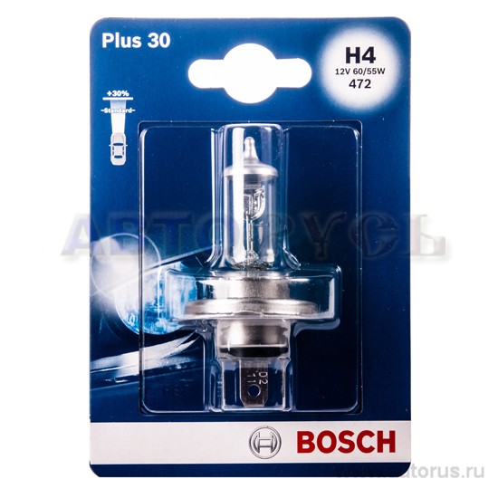 Лампа 12V H4 60/55W +30% BOSCH 1 шт. блистер 1 987 301 002