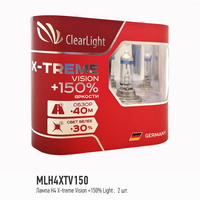 Лампа галоген ClearLight H4 X-treme Vision +150% ,2 шт, DUOBOX ClearLight MLH4XTV150