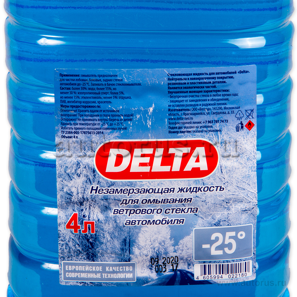 Жидкость омывателя незамерзающая -25C DELTA-NEO ПЭТ готовая 4 л 00-00000155