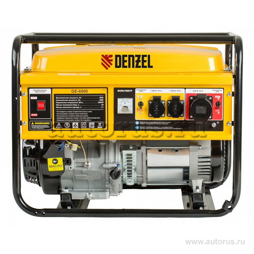 Генератор бензиновый GE 6900, 5.5 кВт, 220 В/50 Гц, 25 л, ручной старт Denzel 94637 Denzel 94637