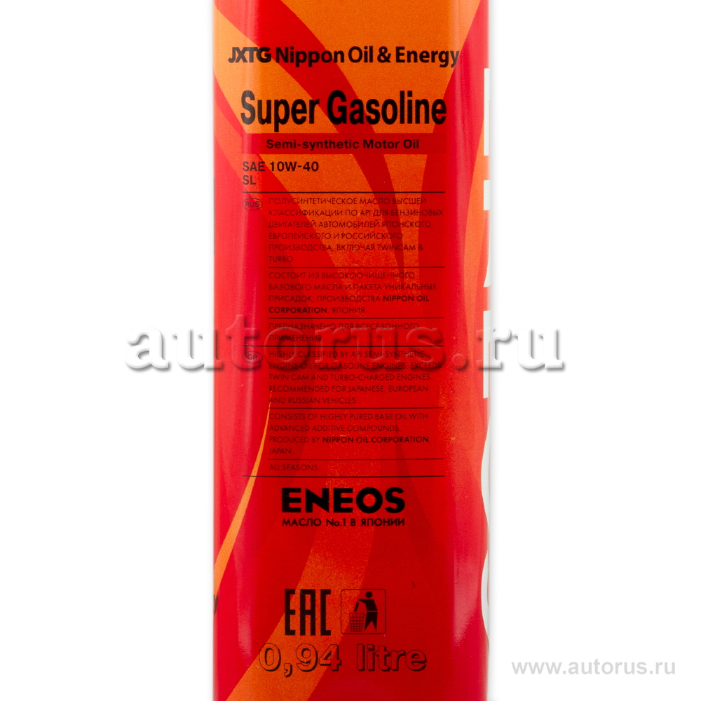 Масло моторное ENEOS Super Gasoline SL 10W40 полусинтетическое 0,94 л OIL1354
