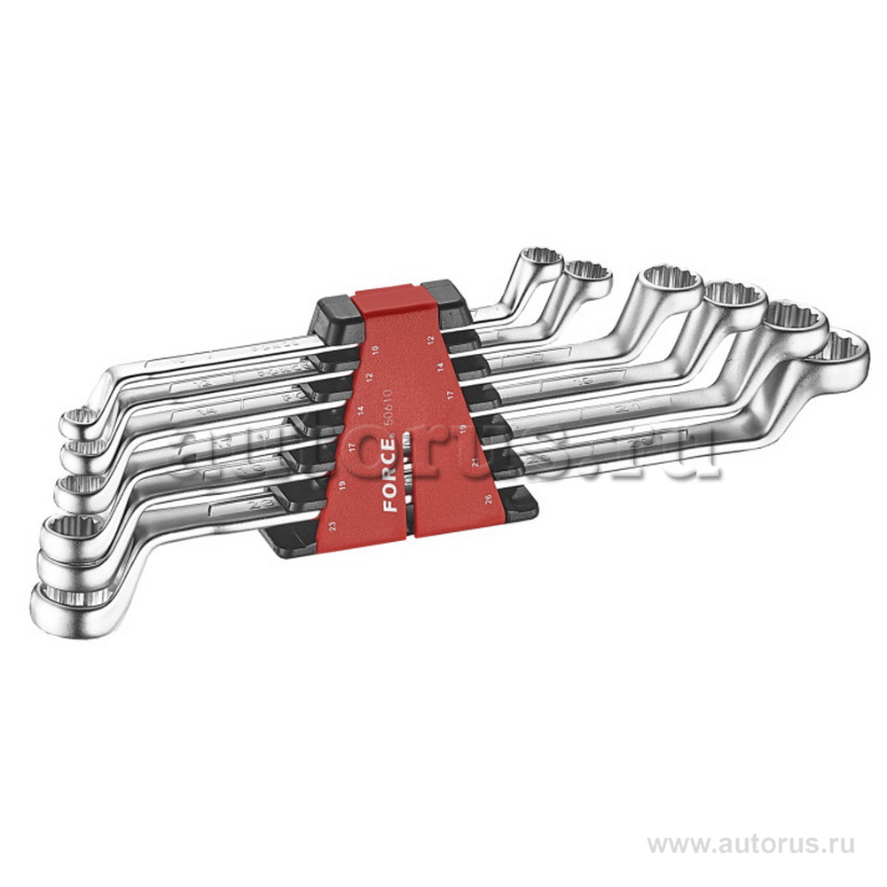 Набор ключей накидных 10x12мм-23x26мм гнутых 75 градусов 6пр FORCE 50610