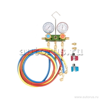 Алюминиевый блок манометров, для фриона R12,R22 R134А, 2 крана, 3 цветных шланга 60x1/4 FORCE 9G4102