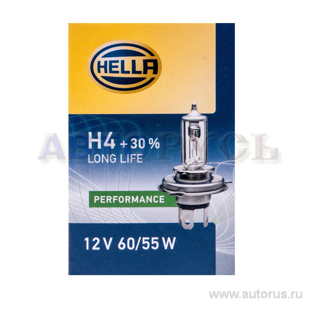 Лампа 12V H4 55/60W +30% HELLA 1 шт. картон 8GJ002525-001