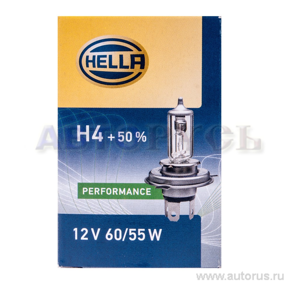 Лампа 12V H4 55/60W +50% HELLA 1 шт. картон 8GJ002525-471