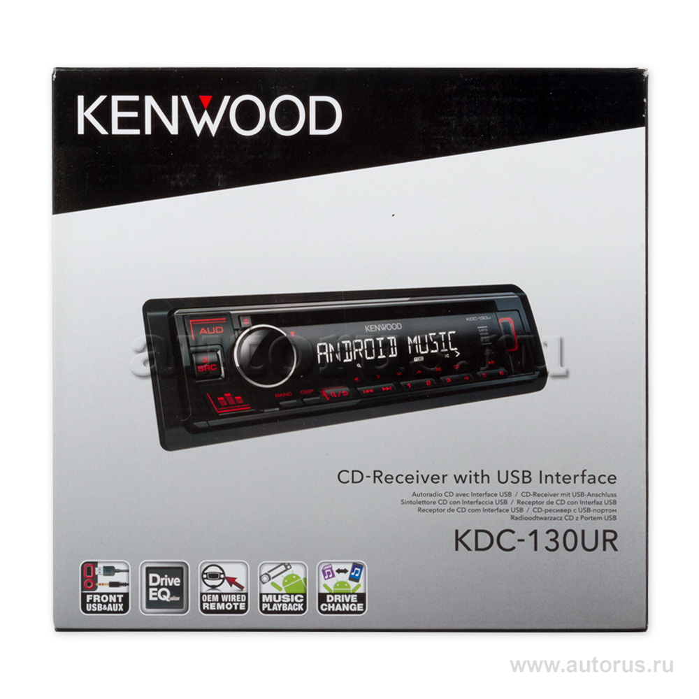 Автомагнитола CD MP3 KENWOOD KDC-130UR 4x50вт USB AUX Android красная подсветка