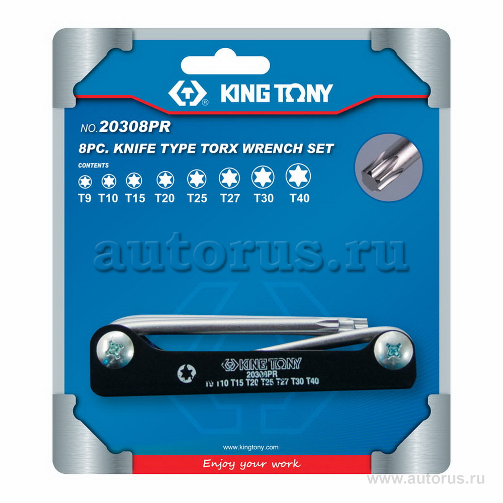 Набор Г-образных TORX, T9-T40, складные, 8 предметов KING TONY 20308PR