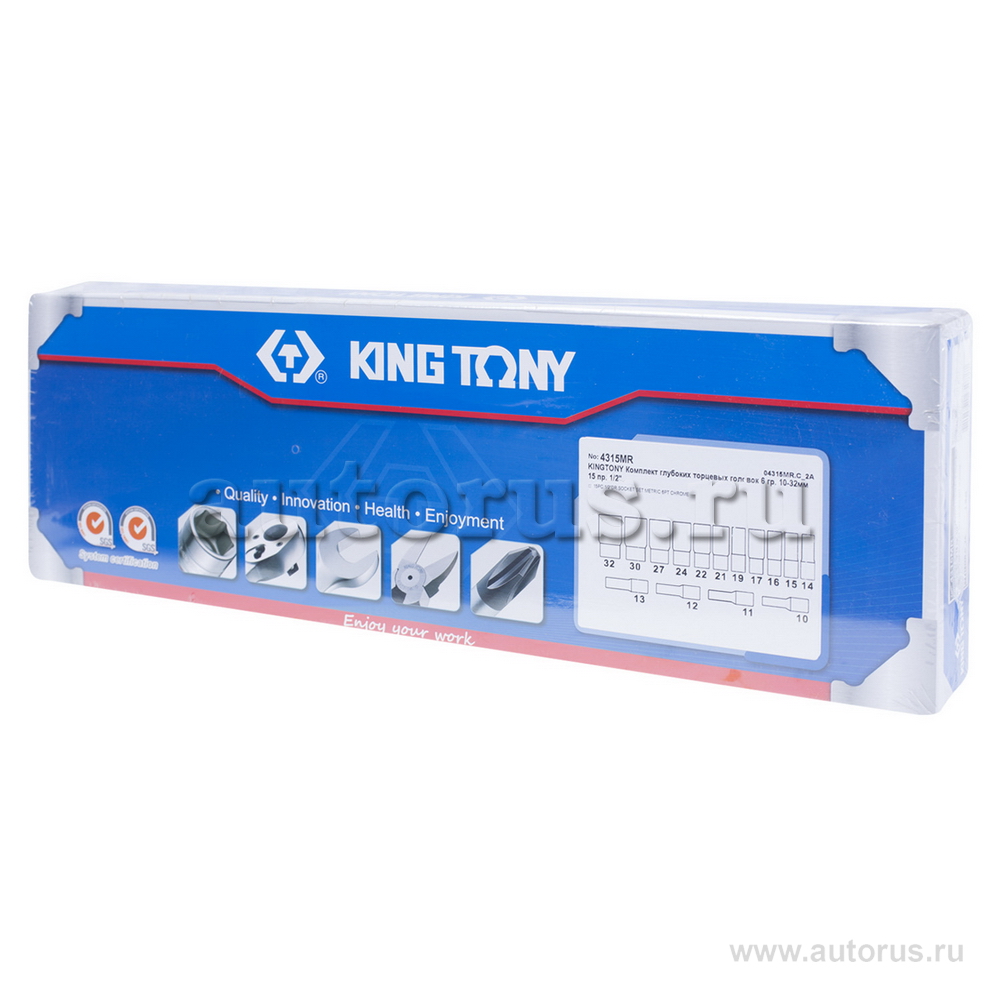 Набор глубоких торцевых головок 1/2, шестигранные, 10-32 мм, 15 предметов KING TONY 4315MR