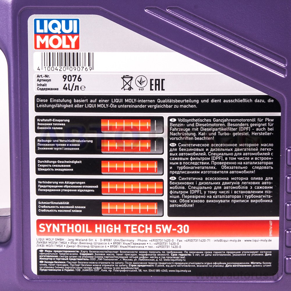 Масло моторное Liqui Moly Synthoil High Tech C3 5W30 синтетическое 4 л 9076