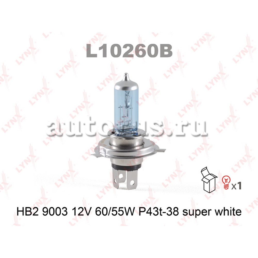 Лампа 12V HB2 60/55W P43t LYNXauto SUPER WHITE 1 шт. картон L10260B
