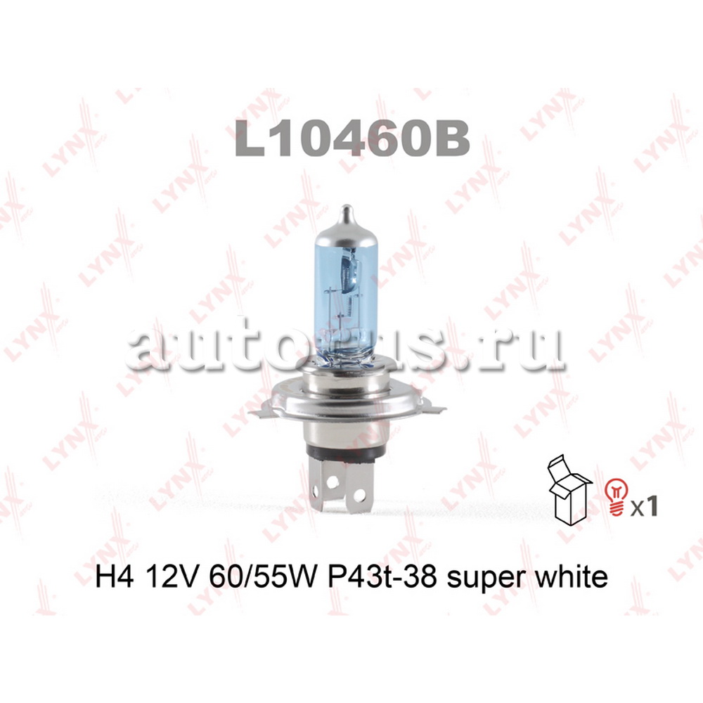 Лампа 12V H4 60W P43t LYNXauto SUPER WHITE 1 шт. картон L10460B