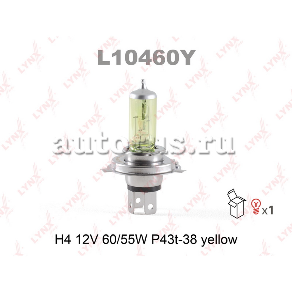 Лампа 12V H4 60/55W P43t LYNXauto Yellow 1 шт. блистер L10460Y