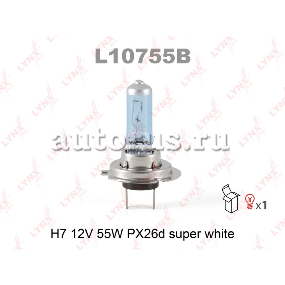 Лампа 12V H7 55W PX26d LYNXauto SUPER WHITE 1 шт. картон L10755B
