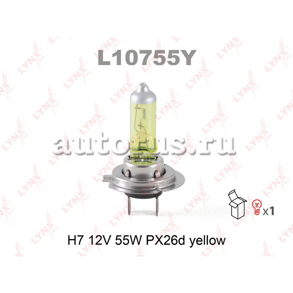Лампа 12V H7 55W PX26d LYNXauto Yellow 1 шт. картон L10755Y