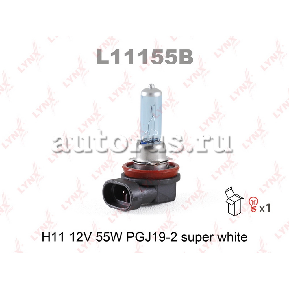 Лампа 12V H11 55W PGJ19-2 LYNXauto SUPER WHITE 1 шт. картон L11155B