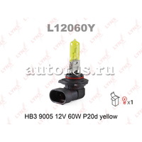 Лампа 12V HB3 60W P20d LYNXauto Yellow 1 шт. картон L12060Y