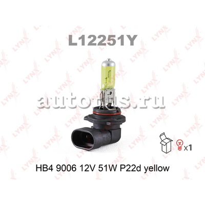 Лампа 12V HB4 51W P22d LYNXauto Yellow 1 шт. картон L12251Y