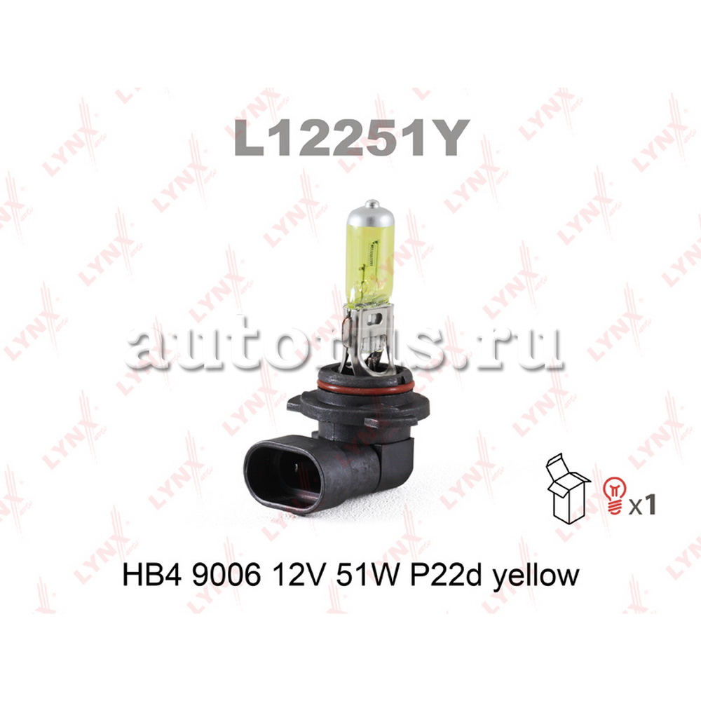 Лампа 12V HB4 51W P22d LYNXauto Yellow 1 шт. картон L12251Y