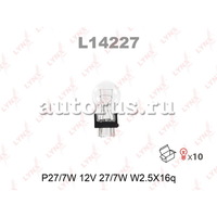 Лампа 12V P27/7W 27/7W W2,5x16q LYNXauto 1 шт. картон L14227