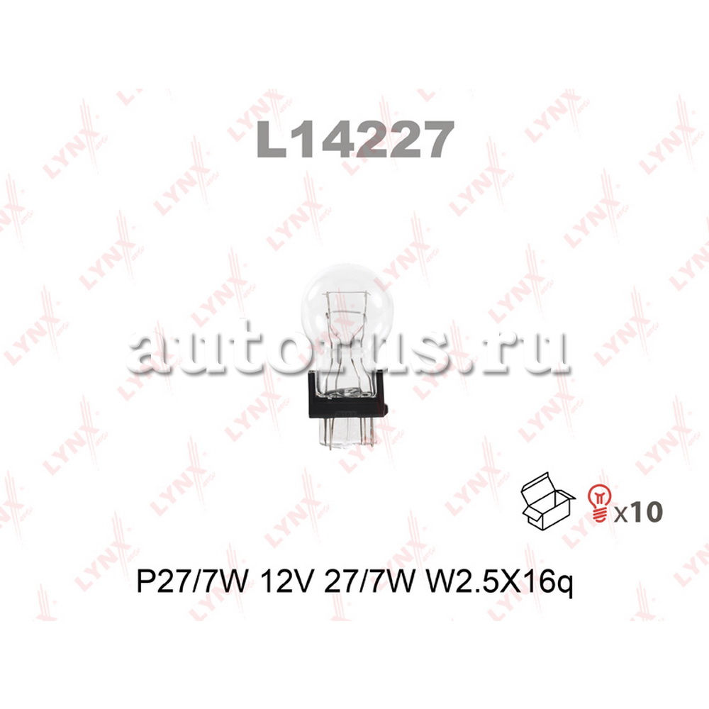 Лампа 12V P27/7W 27/7W W2,5x16q LYNXauto 1 шт. картон L14227