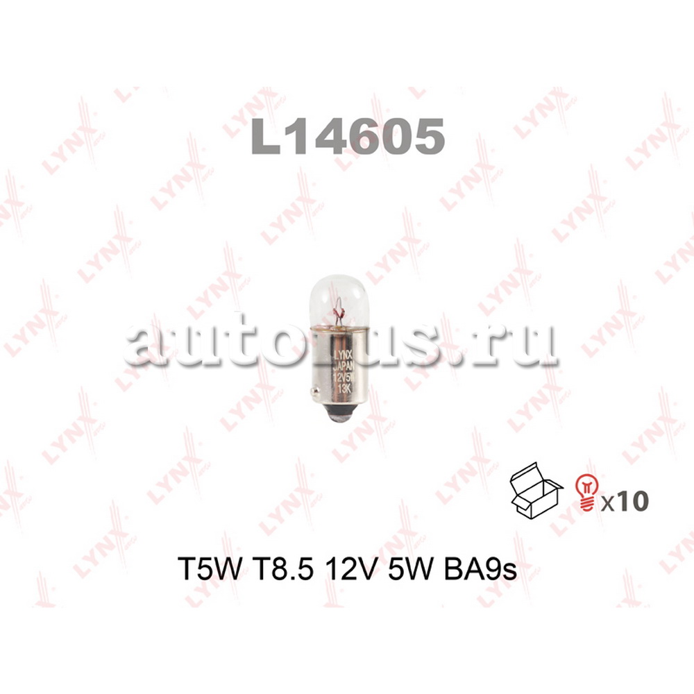 Лампа 12V T5W 5W BA9s LYNXauto 1 шт. картон L14605