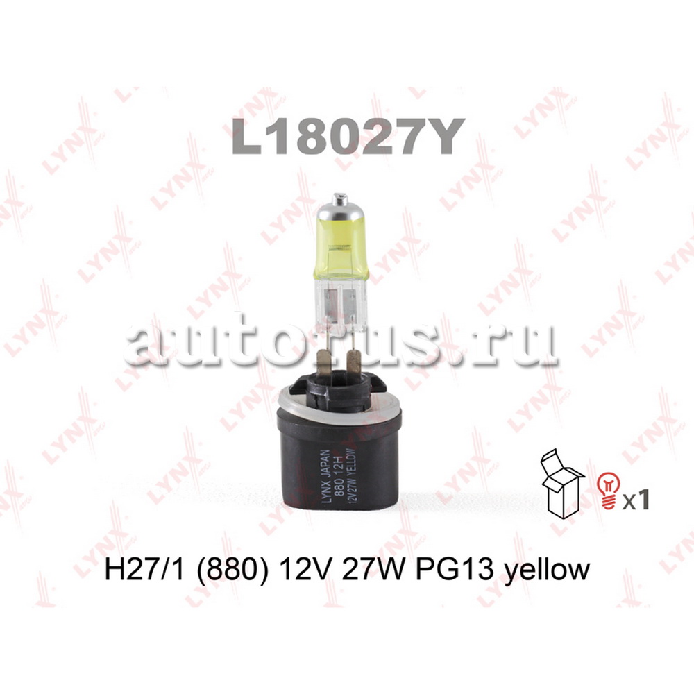 Лампа 12V H27W/1 27W PG13 LYNXauto Yellow 1 шт. картон L18027Y