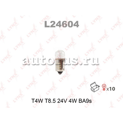 Лампа 24V T4W 4W BA9s LYNXauto 1 шт. картон L24604