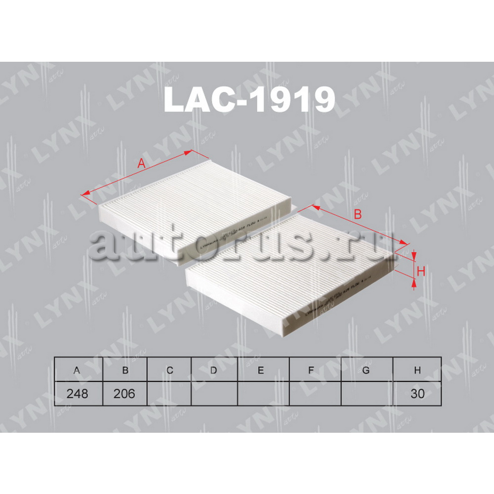 Фильтр салонный BMW 5(F10/1) 09> / 5GT(F07) 09> / 6(F12/3) 10> / 6 LYNXauto LAC-1919