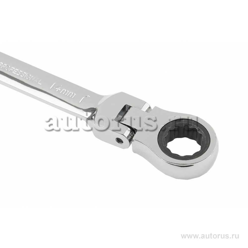 Ключ комбинированный трещоточный, 14мм, CrV, шарнирный, зерк.хром MATRIX 14866
