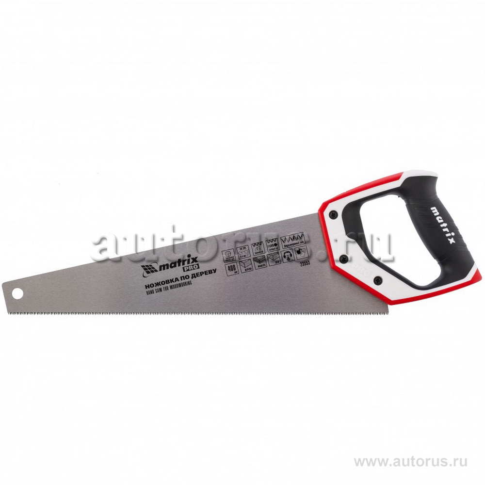 Ножовка по дереву для точных пильных работ, 400 мм, каленый зуб 3D, 14 TPI, трехкомпонентная рукоятк MATRIX 23553