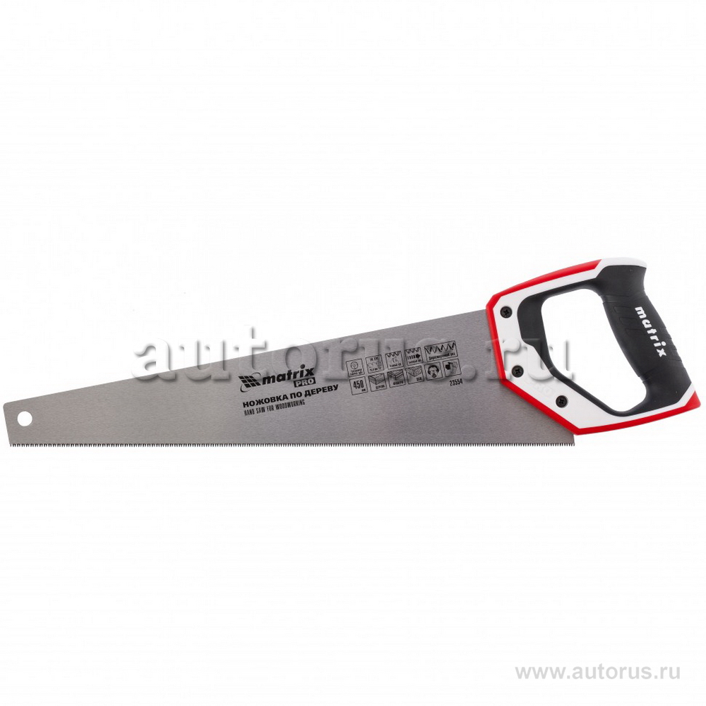 Ножовка по дереву для точных пильных работ, 450 мм, каленый зуб 3D, 14 TPI, трехкомпонентная рукоятк MATRIX 23554