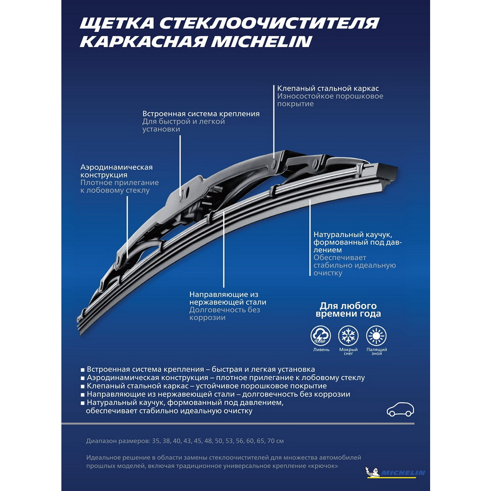 Щетка стеклоочистителя 480 мм каркасная 1 шт MICHELIN 13919