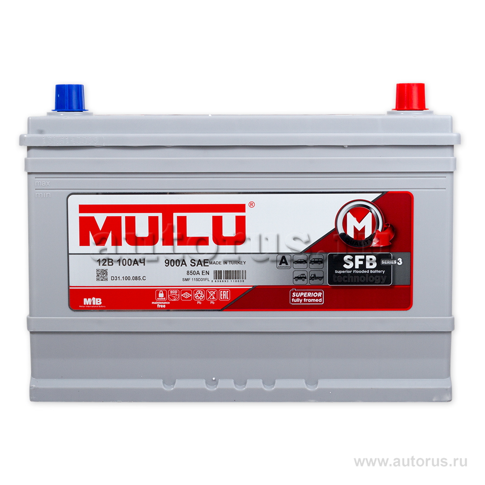 Аккумулятор MUTLU SFB 100 А/ч 600 102 085 обратная R+ EN 850A 306x175x224 SMF115D31FL D31.100.085.C