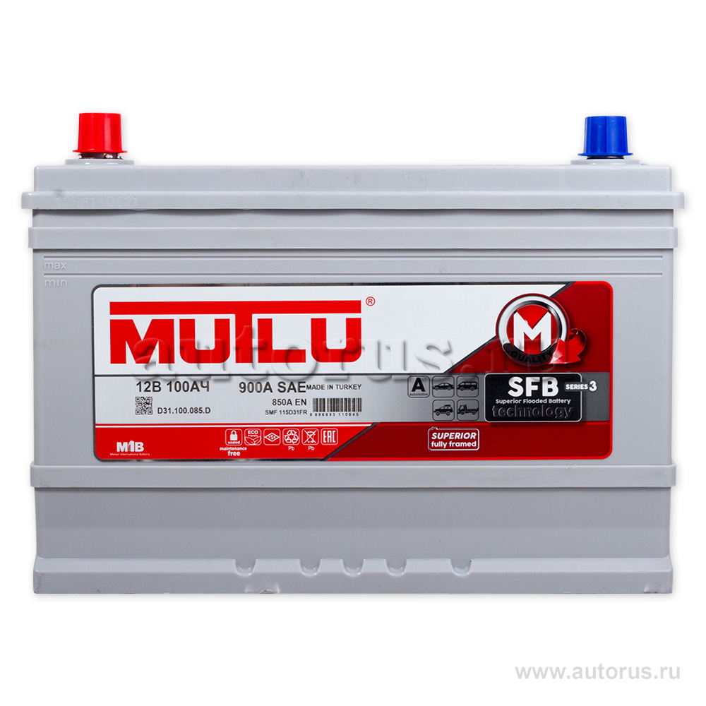 Аккумулятор MUTLU SFB 100 А/ч 600 106 085 прямая L+ EN 850A 306x175x224 SMF115D31FR D31.100.085.D