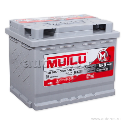 Аккумулятор MUTLU SFB 60 А/ч 560 137 048 обратная R+ EN 480A 242x175x190 SMF56026 L2.60.048.A