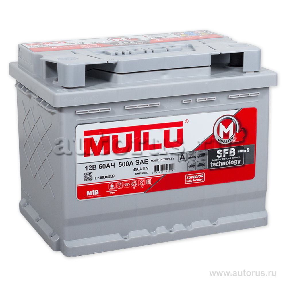 Аккумулятор MUTLU SFB 60 А/ч 560 138 048 прямая L+ EN 480A 242x175x190 SMF56027 L2.60.048.B