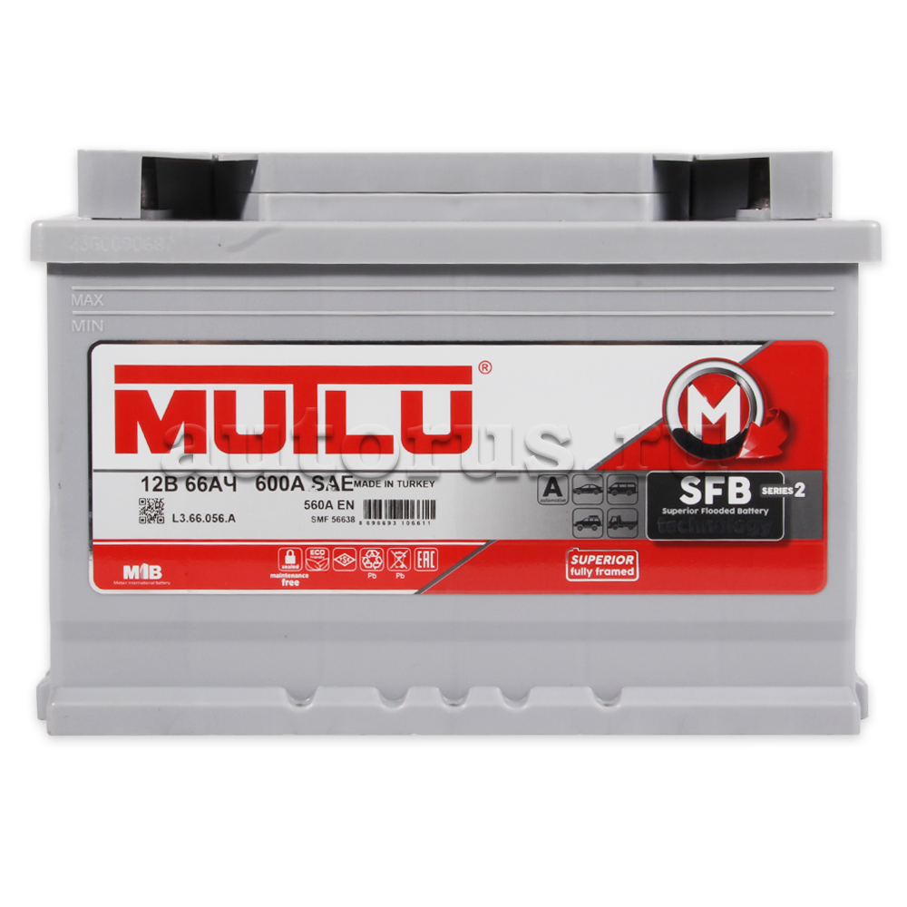 Аккумулятор MUTLU SFB 66 А/ч 566 124 056 обратная R+ EN 560A 278x175x190 L3.66.056.A