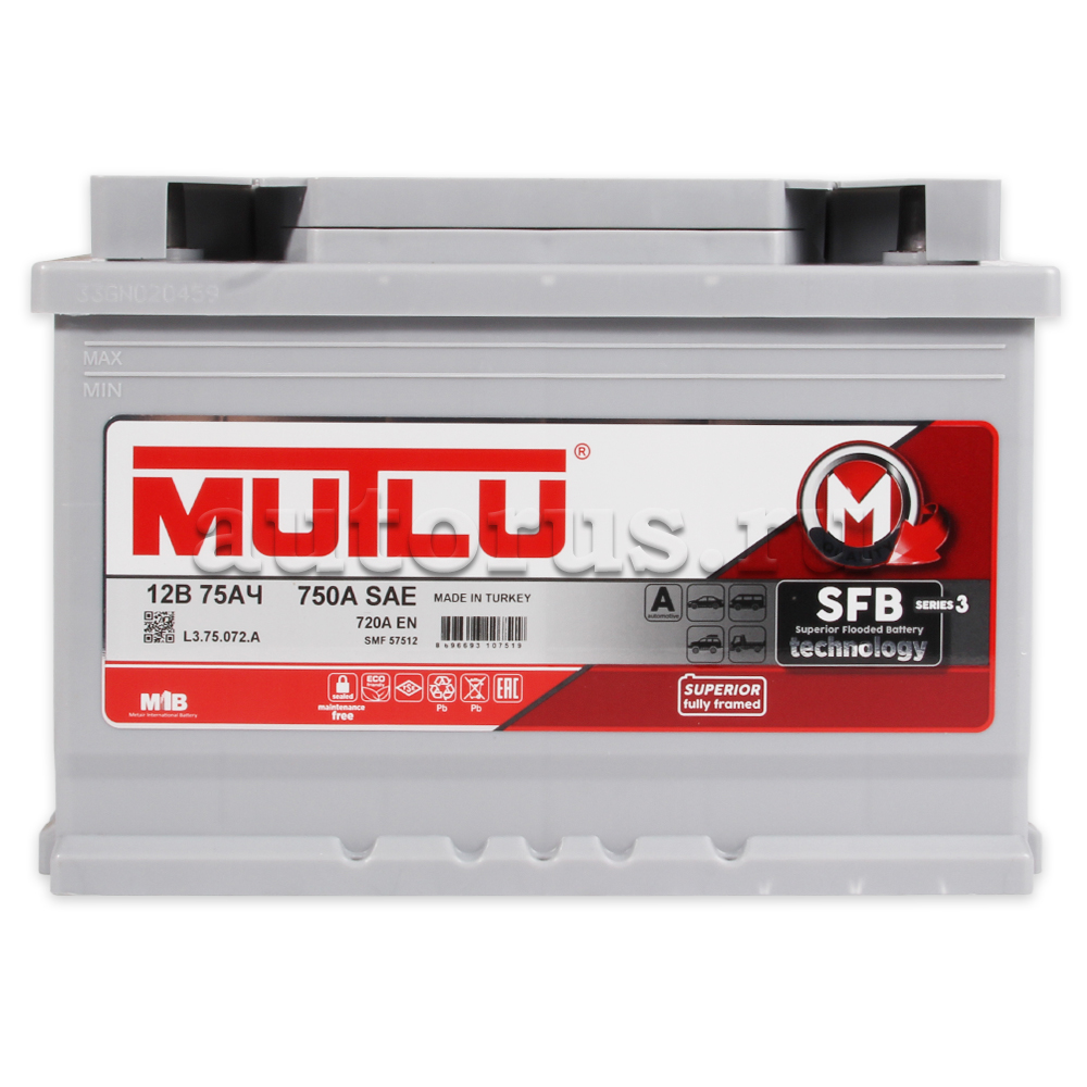 Аккумулятор MUTLU SFB 75 А/ч 575 111 072 обратная R+ EN 720A 278x175x190 L3.75.072.A