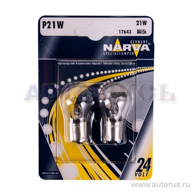 Лампа 24V P21W 21W NARVA Standard 2 шт. блистер 17643B2