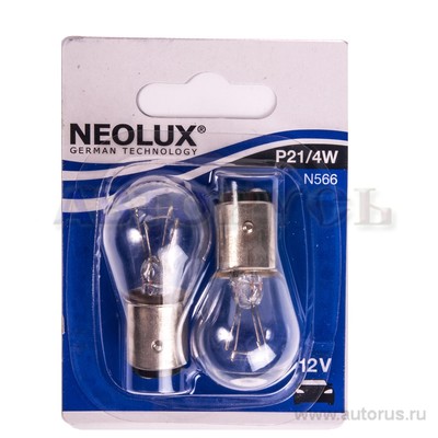 Лампа 12V P21/4W 21/4W BAZ15d NEOLUX Standart комплект картон N566-02B