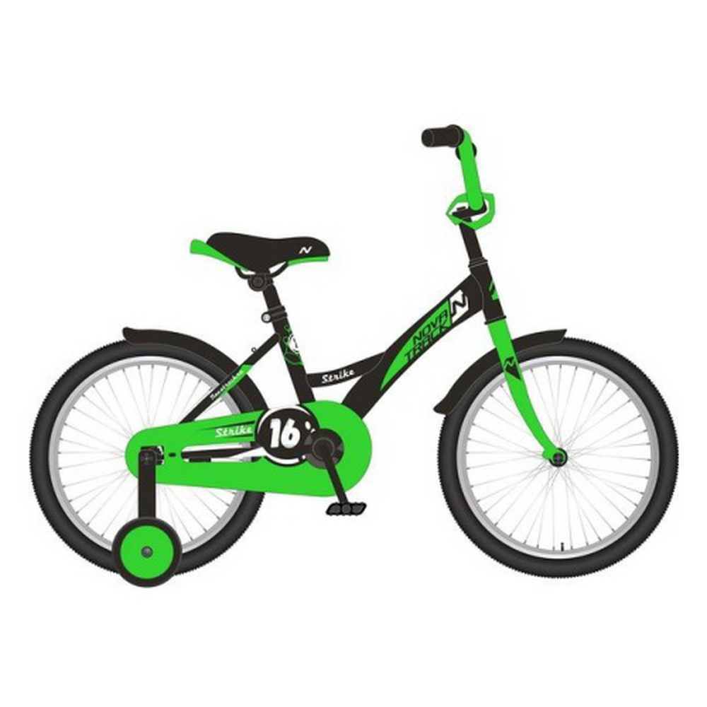 Велосипед 12 детский Novatrack Strike (2020) количество скоростей 1 рама сталь 8,5 черный/зеленый