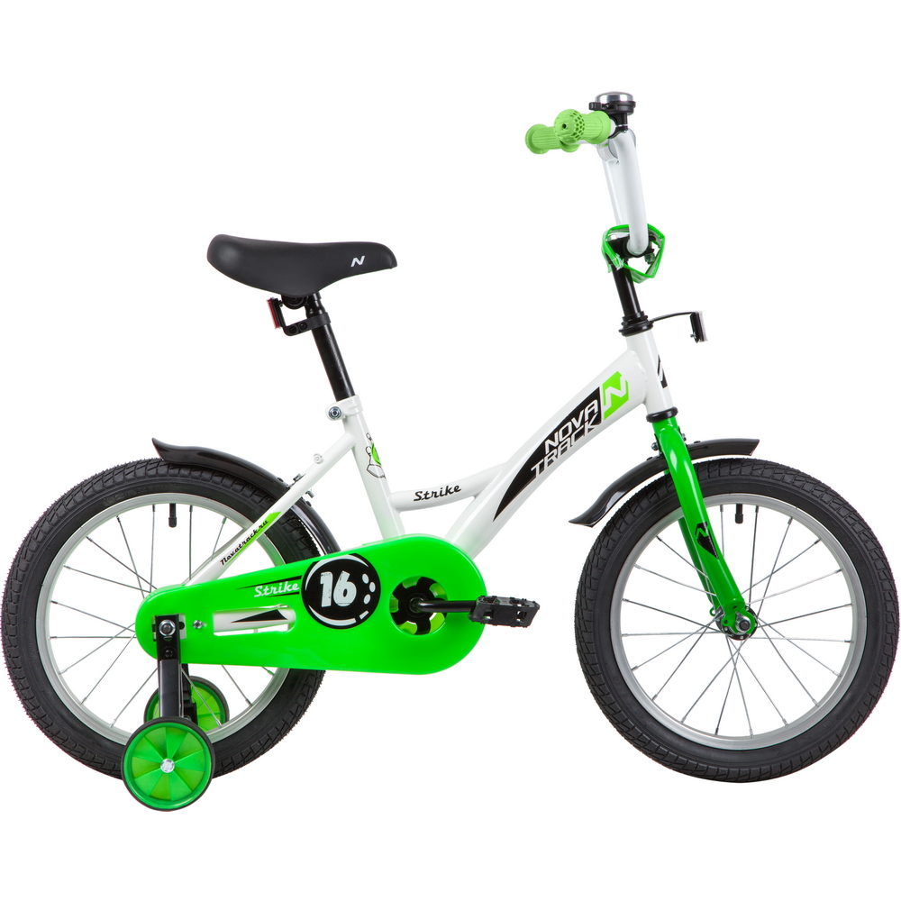Велосипед 16 детский Novatrack Strike (2020) количество скоростей 1 рама сталь 10,5 белый/зеленый
