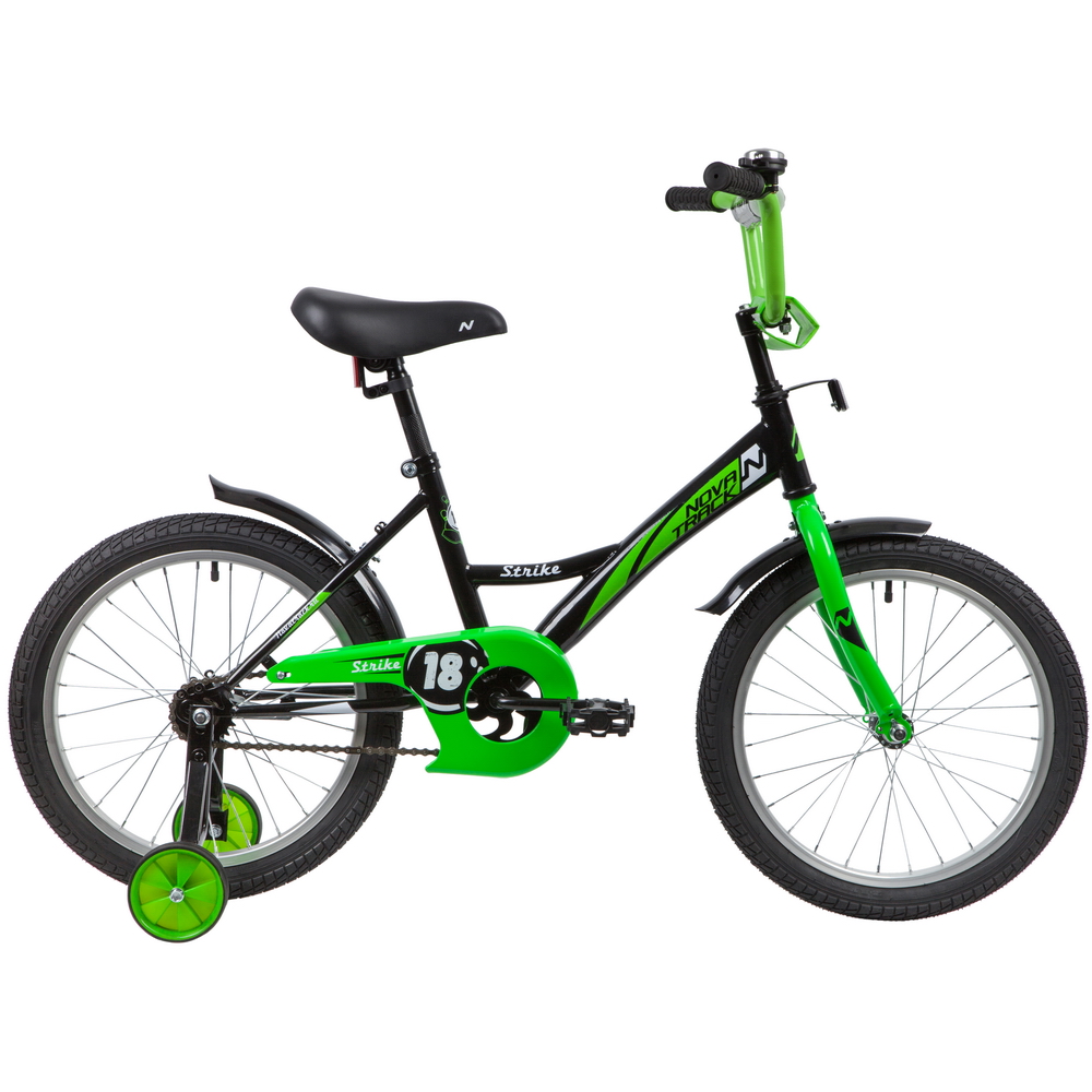 Велосипед 18 детский Novatrack Strike (2020) количество скоростей 1 рама сталь 11,5 черный/зеленый